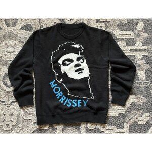 Medium Black Vintage Morrissey Sweater with Blue Lettering